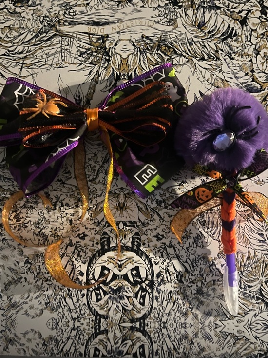Other - Handmade Kids Halloween Hair Bow and Pom Pom Pen Set - Purple & Orange
